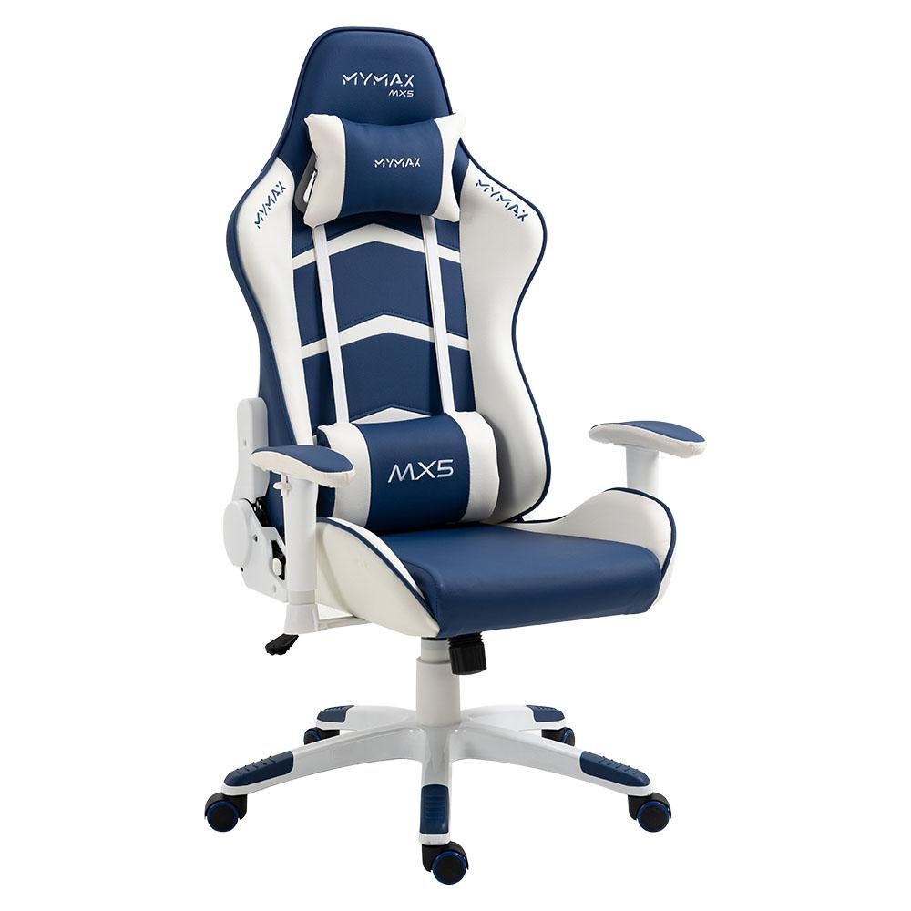 Cadeira Gamer Mymax MX5, Até 150Kg, com Almofadas,                           Giratória Branco/Azul Marinho Ergonômica e Confortável
