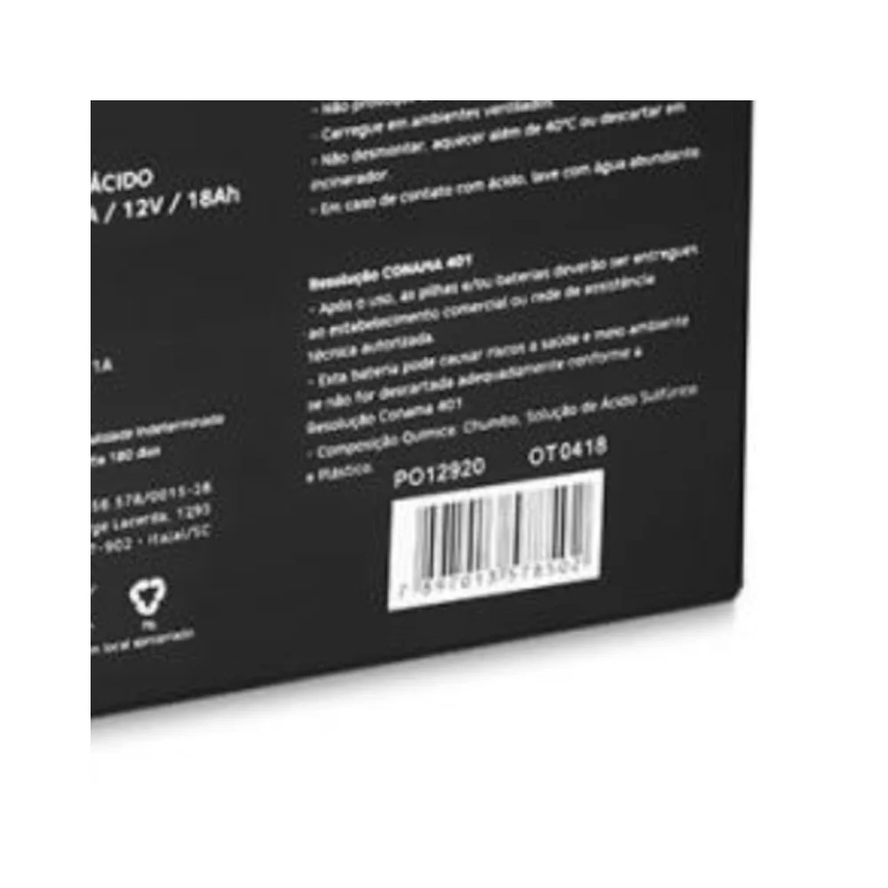 Imagem 2 de 5 do produto Bateria Selada Elgin, P/ Nobreak, Vrla, 12v 18ah - 82314