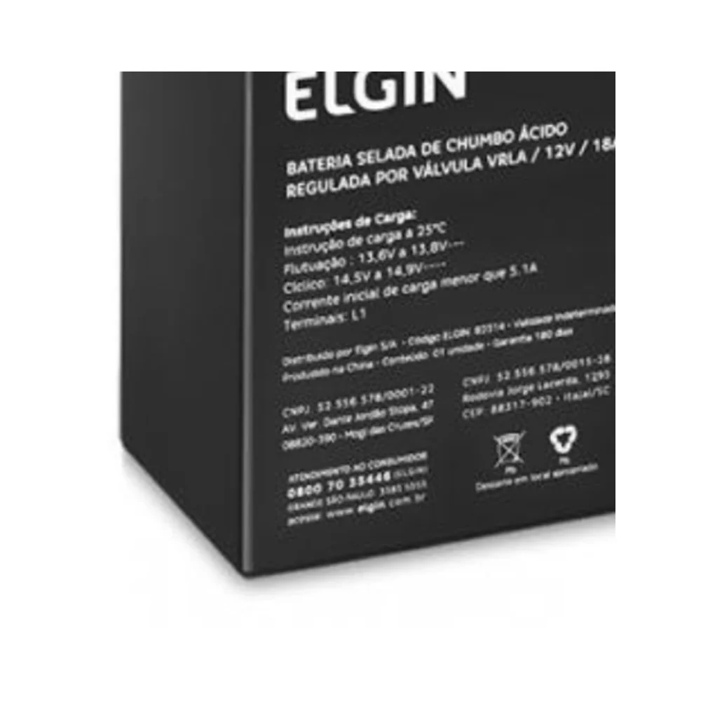 Imagem 4 de 5 do produto Bateria Selada Elgin, P/ Nobreak, Vrla, 12v 18ah - 82314