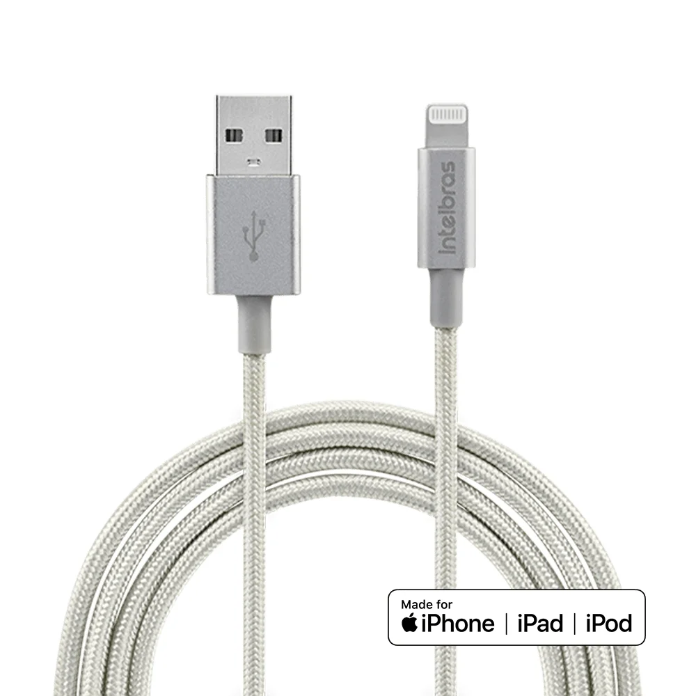 Imagem 2 de 5 do produto Cabo USB Lightning, Intelbras Eual15nb, 1.5m, Nylon, Branco