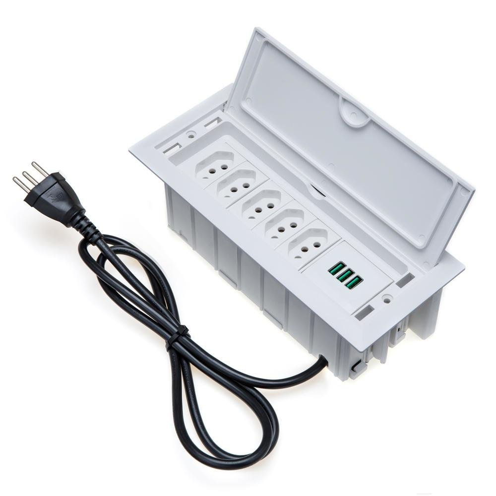 Caixa De Tomada, 7 Blocos, Embutir, 5 Tomadas, 20a 3, USB 5.2a - Branco Caixa De Tomada, 7 Blocos, Embutir, 5 Tomadas, 20a 3, USB 5.2a - Branco