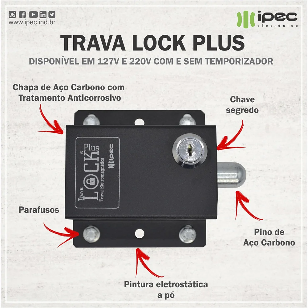 Imagem 5 de 5 do produto Trava Portao Ipec Lock Plus 220v Com Temporizador