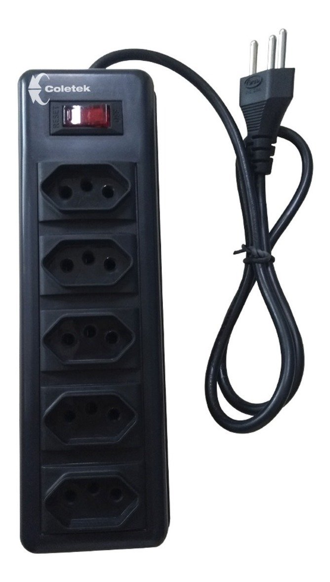 Extensão Elétrica Coletek 5 Tomadas Filtro Linha Régua Bivolt