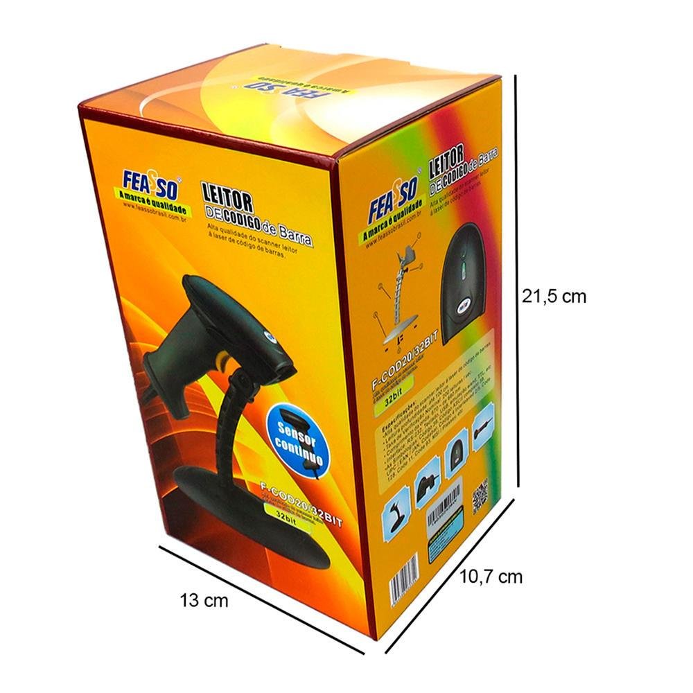 Imagem 2 de 3 do produto Leitor De Códigos De Barras Feasso, Com Base Suporte E Leitor Contínuo - F-cod20