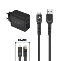 Kit Carregador Triplo Turbo + Cabo Dual Shock Micro Usb V8 + Cabo - Gshield