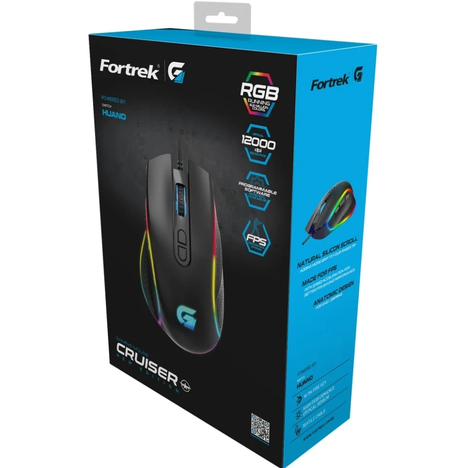 Imagem 3 de 5 do produto Mouse Gamer Fortrek Cruiser New Edition, RGB, 12000 DPI, 7 Botões, Preto