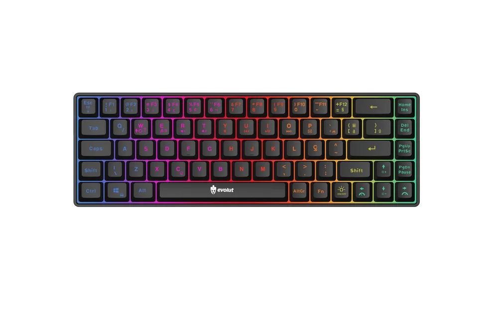Imagem 5 de 5 do produto Teclado Gamer Evolut Eg211, Led Backlight Rainbow 60% Fay, USB, Preto
