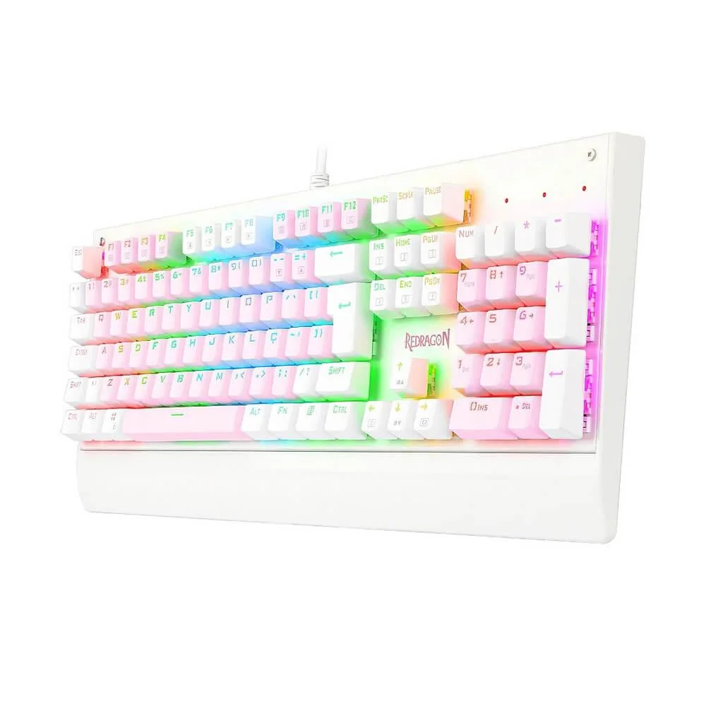 Imagem 3 de 5 do produto Teclado Mecânico, Redragon Kala, Switch Marrom Pt - Rosa, Branco