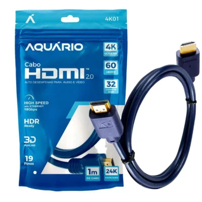 Cabo HDMI Aquario 4k01, 2.0, 4k, 3D, 19 Pinos, 1 Metro