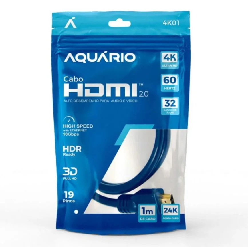 Imagem 4 de 4 do produto Cabo HDMI Aquario 4k01, 2.0, 4k, 3D, 19 Pinos, 1 Metro