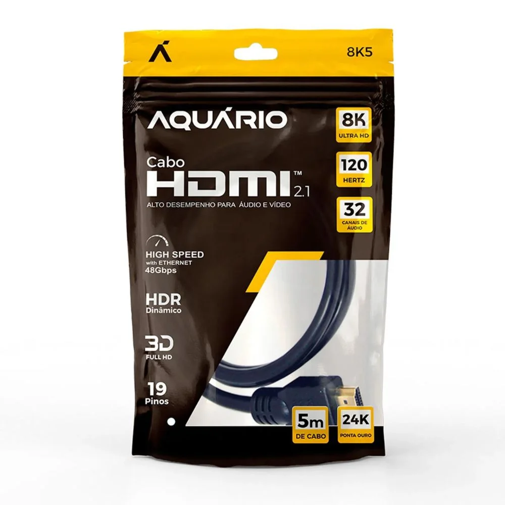 Imagem 3 de 4 do produto Cabo HDMI Aquario 2.1 8k 3d 19 Pinos 5 Metros - 8k5
