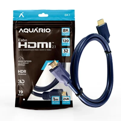 Cabo HDMI Aquario 2.1 8k 3d 19 Pinos 1 Metro - 8k1