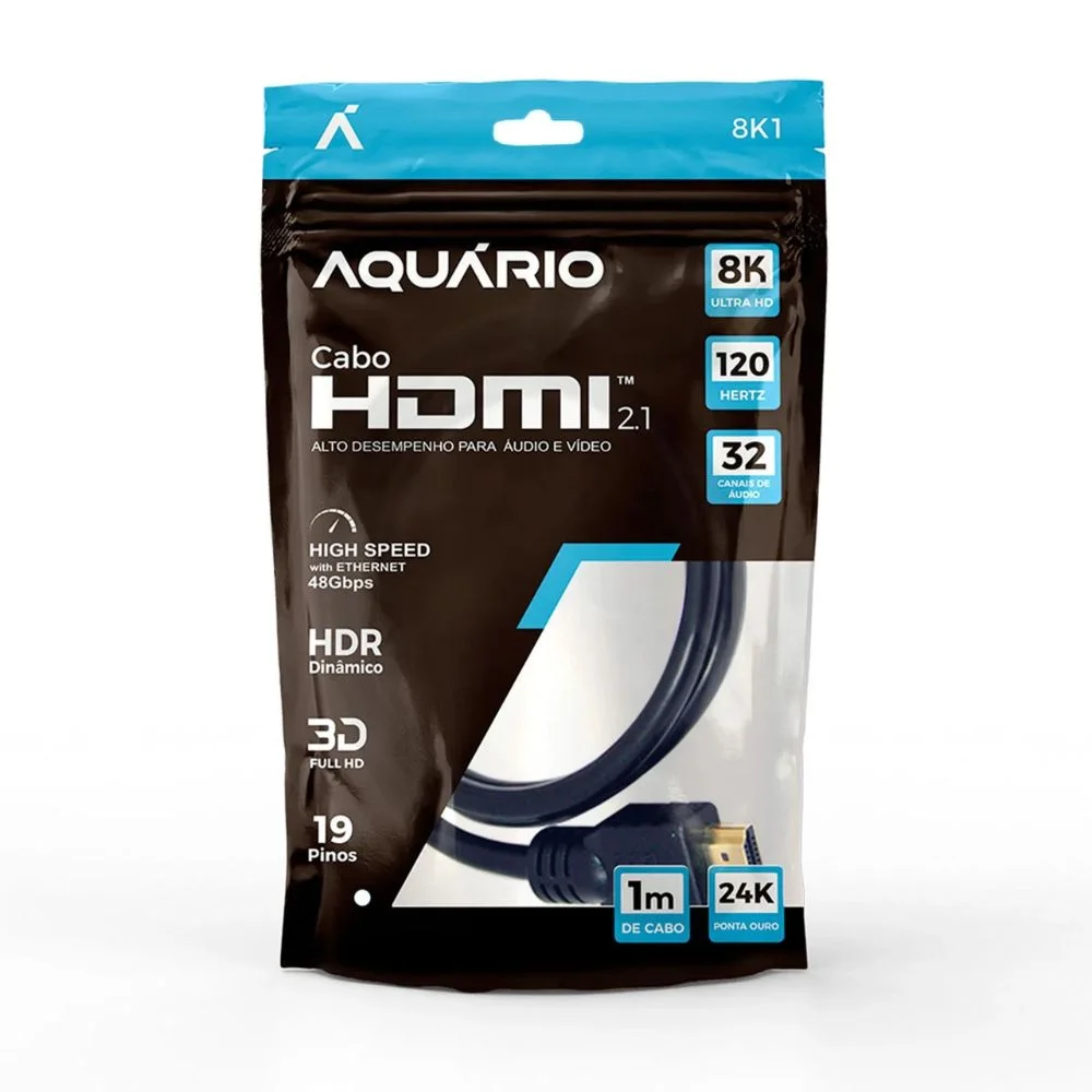 Imagem 4 de 5 do produto Cabo HDMI Aquario 2.1 8k 3d 19 Pinos 1 Metro - 8k1
