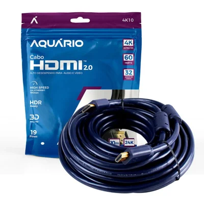 Cabo HDMI Aquario 2.0 4k 3d 19 Pinos 10 Metros - 4k10