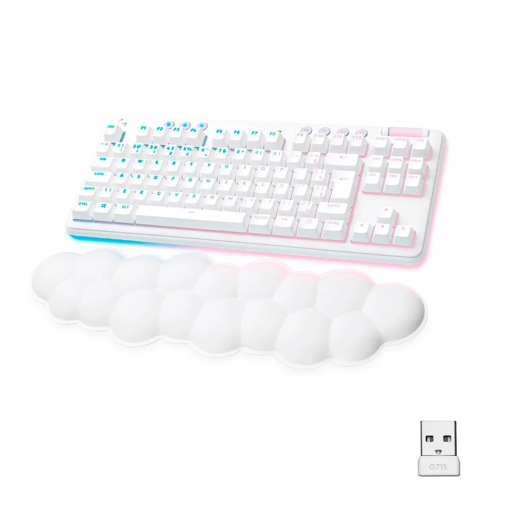 Teclado Gamer Sem Fio, Logitech G715, Aurora Lightspeed RGB, Mecânico Switch Gx Brown, Tactile Bluetooth, Branco - 920-010702
