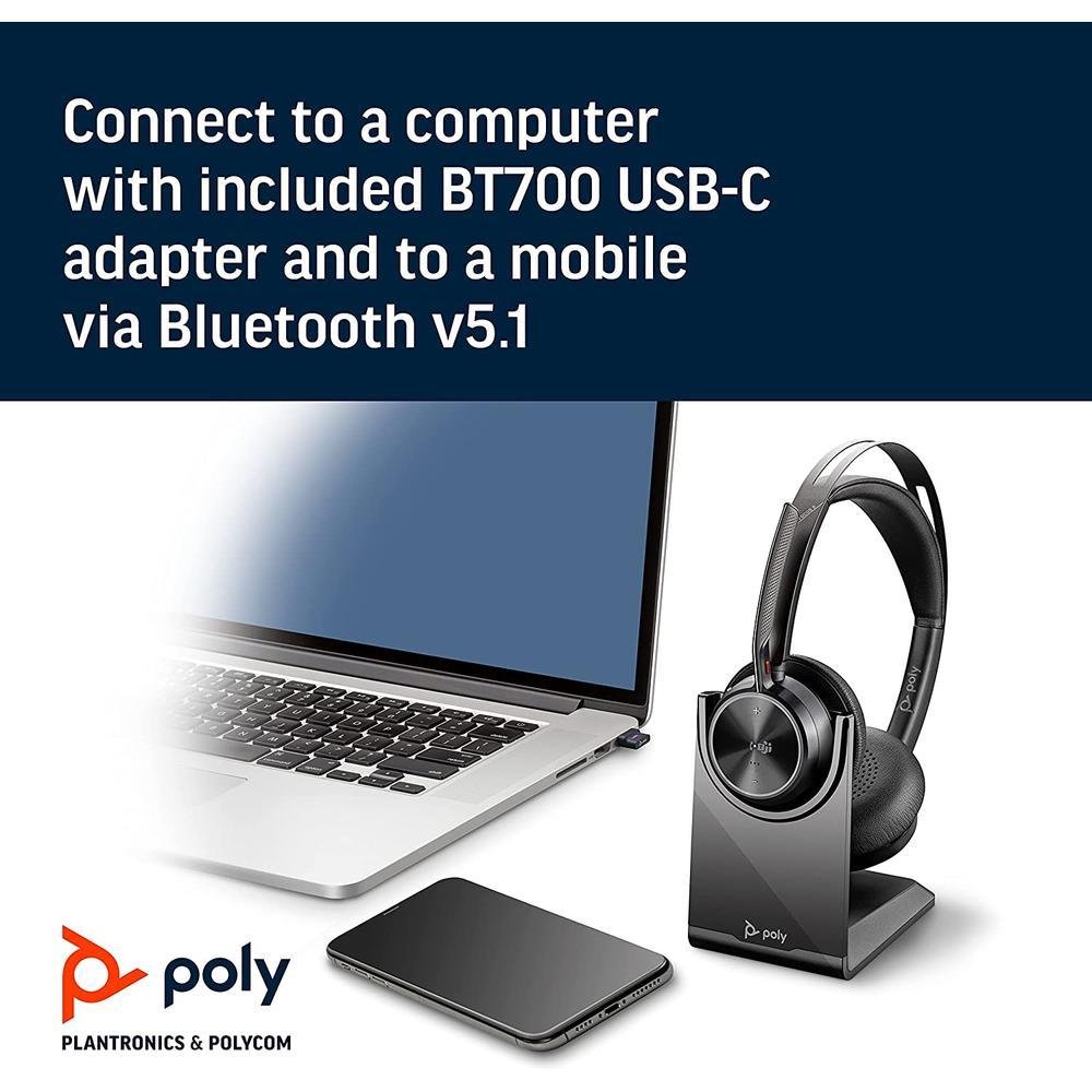 Imagem 2 de 5 do produto Headset Sem Fio Poly Empresarial Voyager Focus 2, Bluetooth, USB-A, Teams, Com Base - 213727-02
