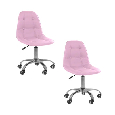 Kit 02 Cadeiras Office Nobrand Eiffel Botonê Ajustável Base Giratória, Rosa
