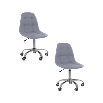 Kit 02 Cadeiras Office Nobrand Eiffel Botonê Ajustável Base Giratória, Cinza