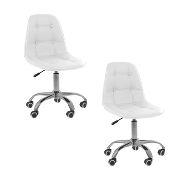 Kit 02 Cadeiras Office Nobrand Eiffel Botonê Ajustável Base Giratória, Branco