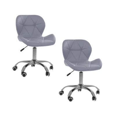 Kit 02 Cadeiras Office Nobrand Eiffel Slim Ajustável Base Giratória, Cinza