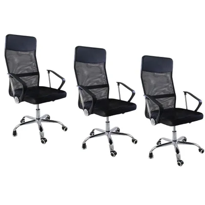 Kit 3 Cadeiras De Escritorio Oficial Nagano Tela Mesh Ergonômica peso máximo recomendado 110 kg, Preto
