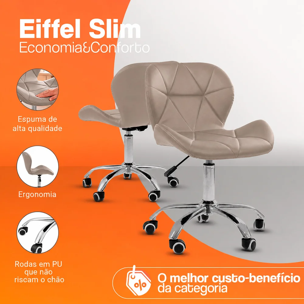 Imagem 2 de 5 do produto Kit 02 Cadeiras Office Nobrand Eiffel Slim Ajustável Base Giratória, Bege