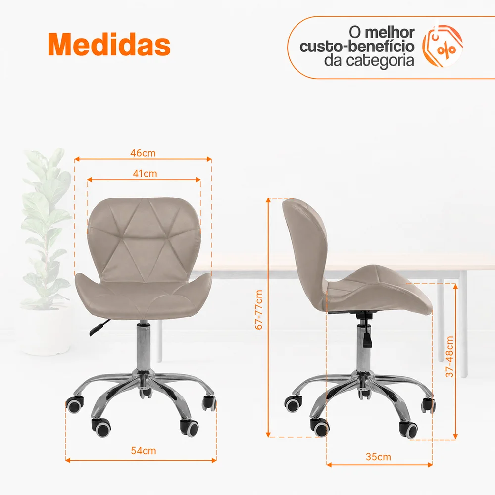 Imagem 5 de 5 do produto Kit 02 Cadeiras Office Nobrand Eiffel Slim Ajustável Base Giratória, Bege
