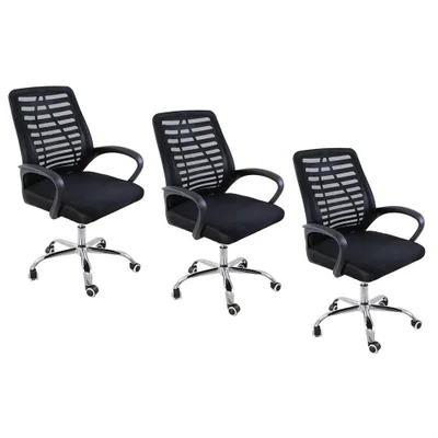 Kit 3 Cadeiras De Escritorio Oficial Esteirinha Mesh Ergonomica, Preto