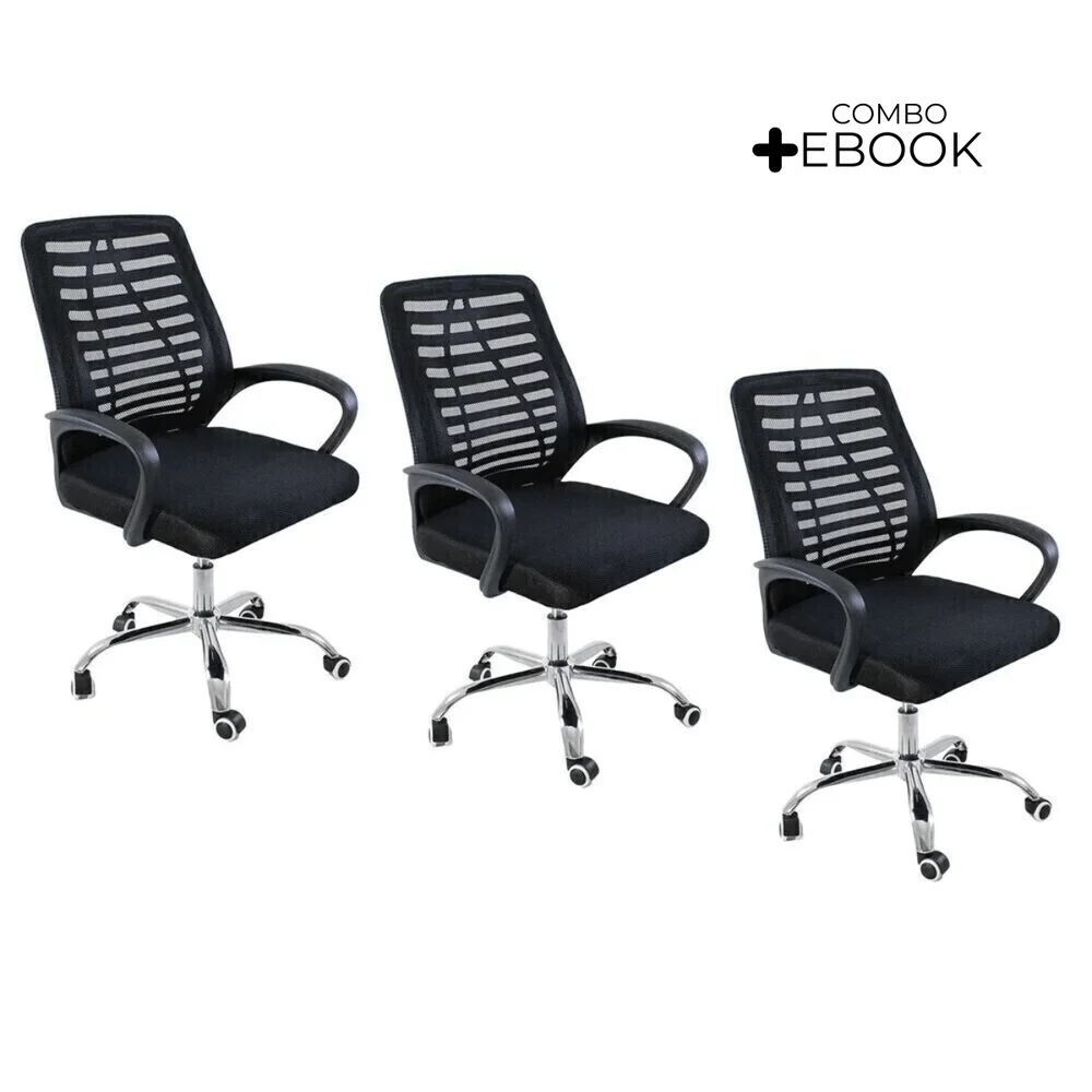 Imagem 2 de 5 do produto Kit 3 Cadeiras De Escritorio Oficial Esteirinha Mesh Ergonomica, Preto