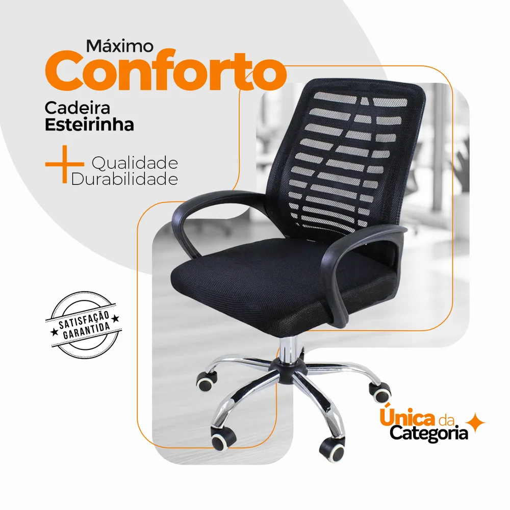 Imagem 4 de 5 do produto Kit 3 Cadeiras De Escritorio Oficial Esteirinha Mesh Ergonomica, Preto