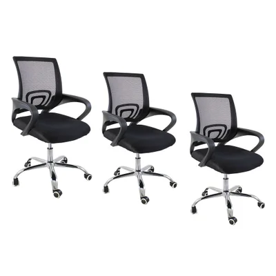 Kit 3 Cadeiras De Escritorio Oficial Begonia Tela Mesh Ergonomico, Preto