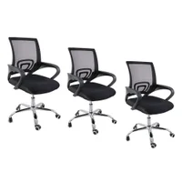 Kit 3 Cadeiras De Escritorio Oficial Begonia Tela Mesh Ergonomico, Preto