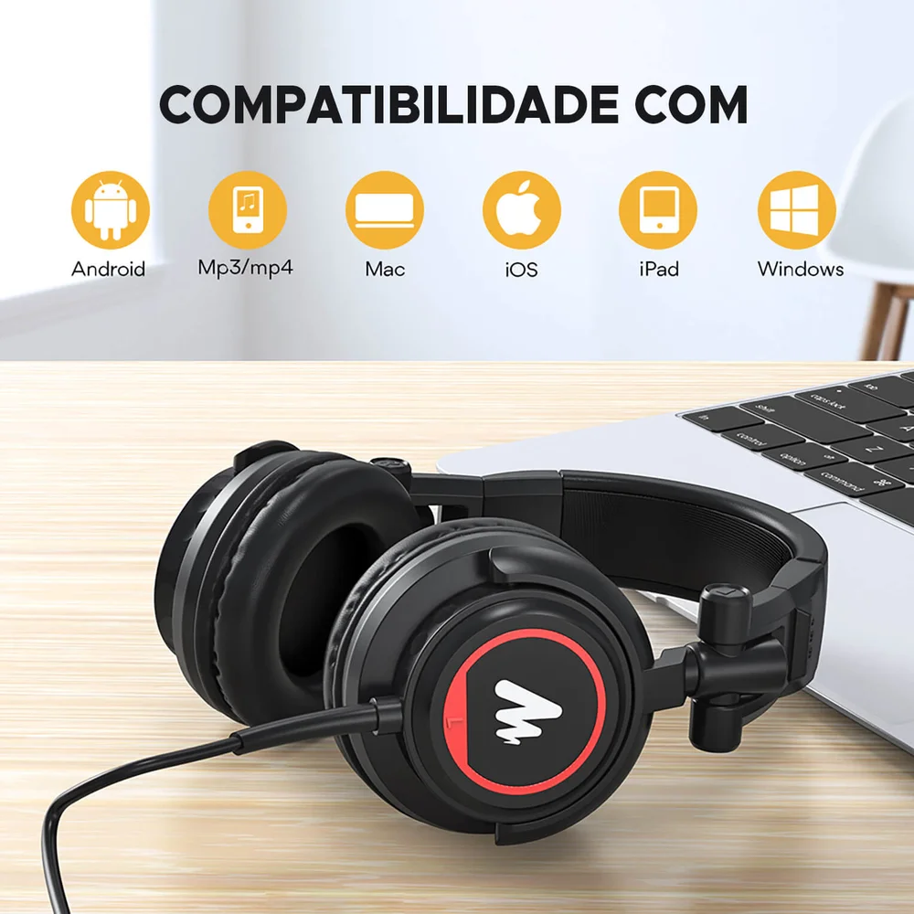 Imagem 2 de 5 do produto Headphone Maono Estúdio Drivers, Cabo de 3 Metros, Retrátil, P2, Preto - Au-mh501