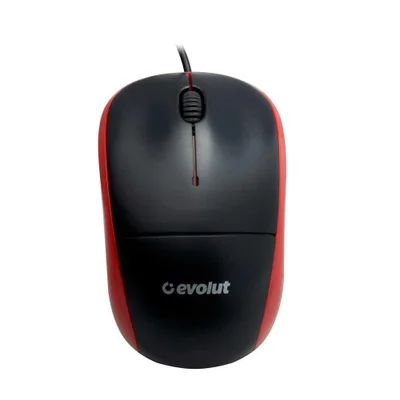 Mouse Optico Evolut Eo-102, USB, Plug and Play , 1000dpi, cabo 1.35 metros, Preto e Red