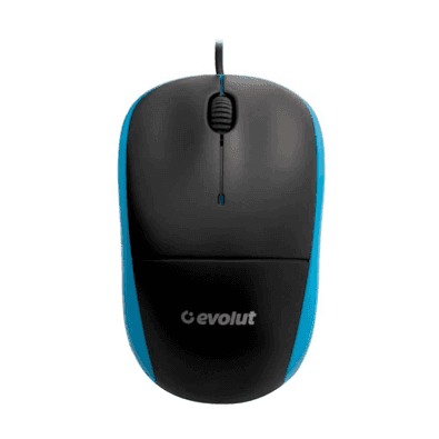 Mouse Optico Evolut Eo-102, USB, Plug and Play , 1000dpi, cabo 1.35 metros, Preto e Blue