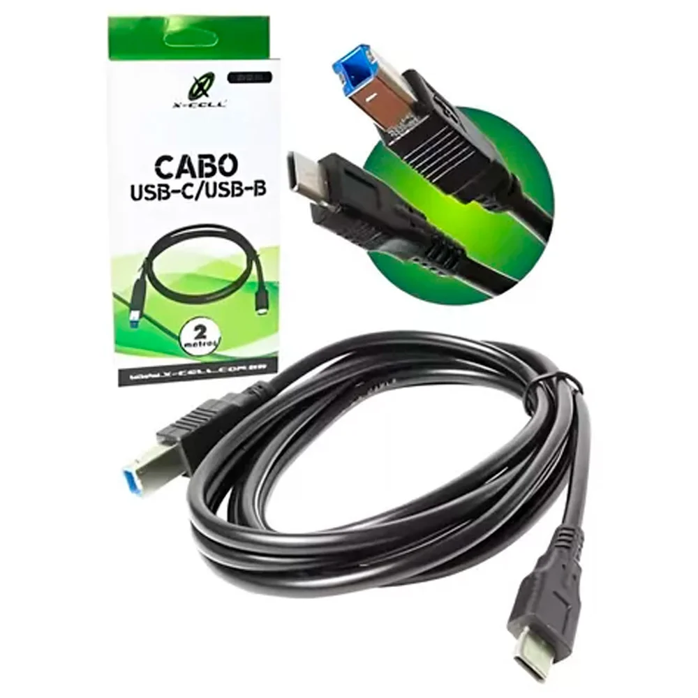 Imagem 3 de 4 do produto Cabo Para Impressora USB Tipo C X USB B Macho, Xcell, 2m, 480Mbps