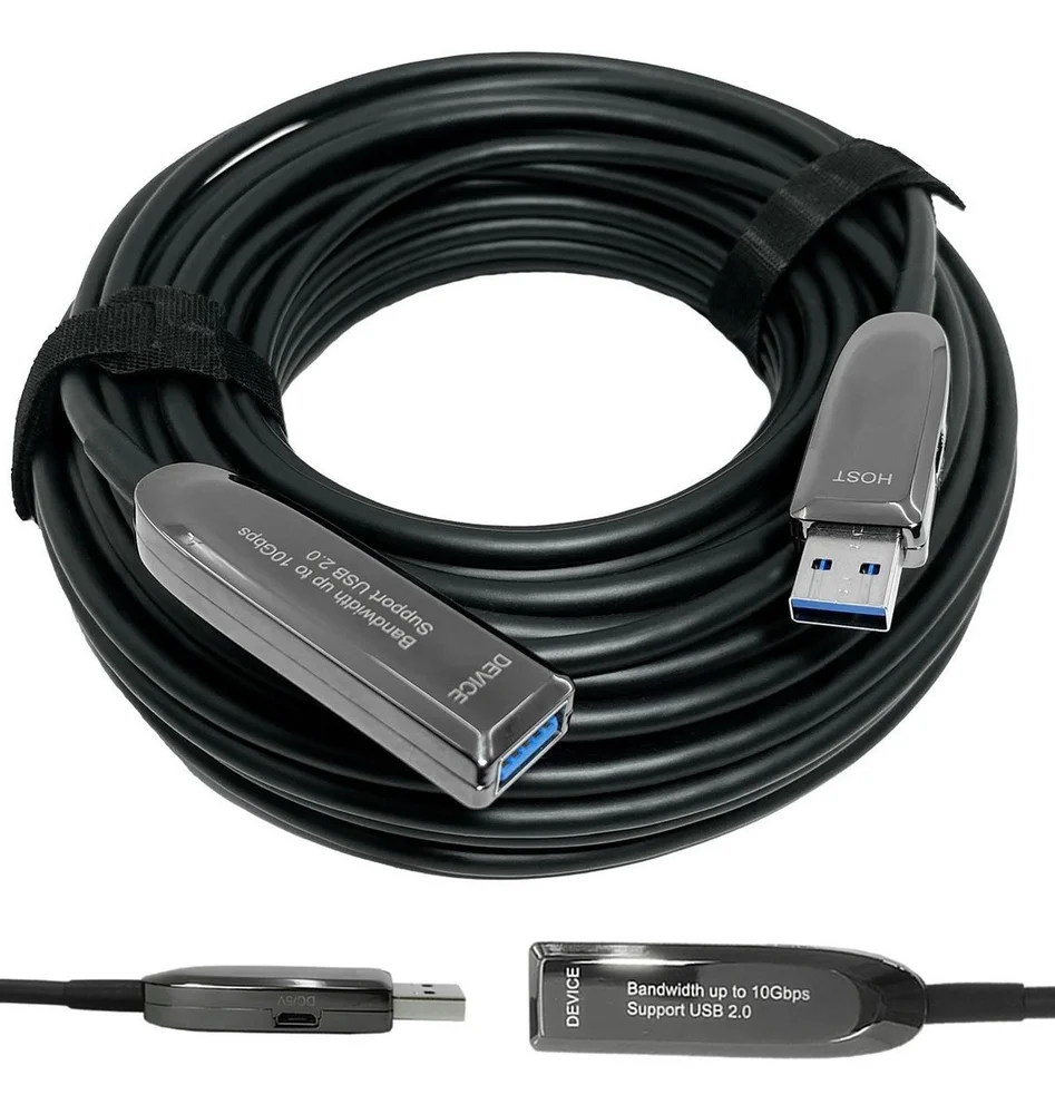 Cabo Extensão USB 3.0 Repetidor Fibra Óptica De 20 Metros
