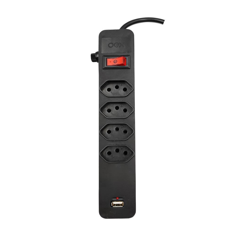 Filtro Linha Regua Extensao 4 Entradas E USB Oex Tm101 Preto