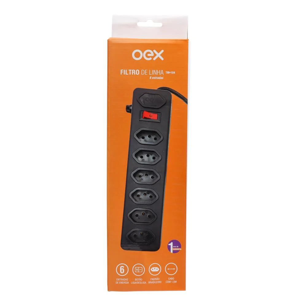 Imagem 2 de 5 do produto Filtro De Linha Oex Tm104, Régua Extensão, 6 Entradas, 1.5M, Preto