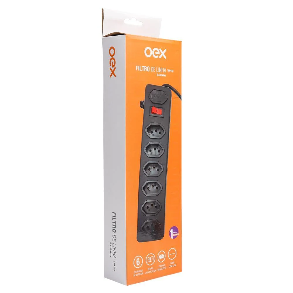Imagem 4 de 5 do produto Filtro De Linha Oex Tm104, Régua Extensão, 6 Entradas, 1.5M, Preto