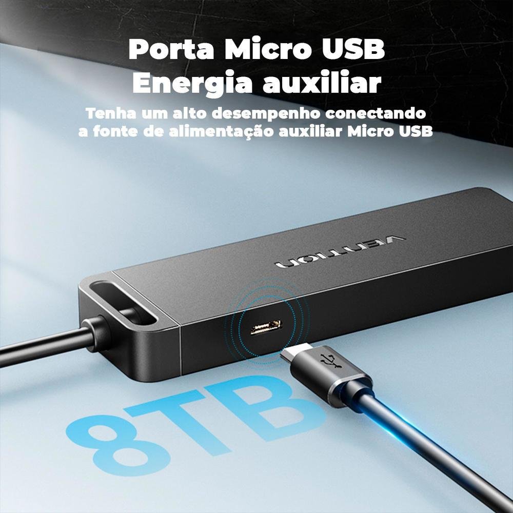 Imagem 2 de 5 do produto HUB Adaptador Vention USB A 3.0 4 Portas SSD Pendrive 1m