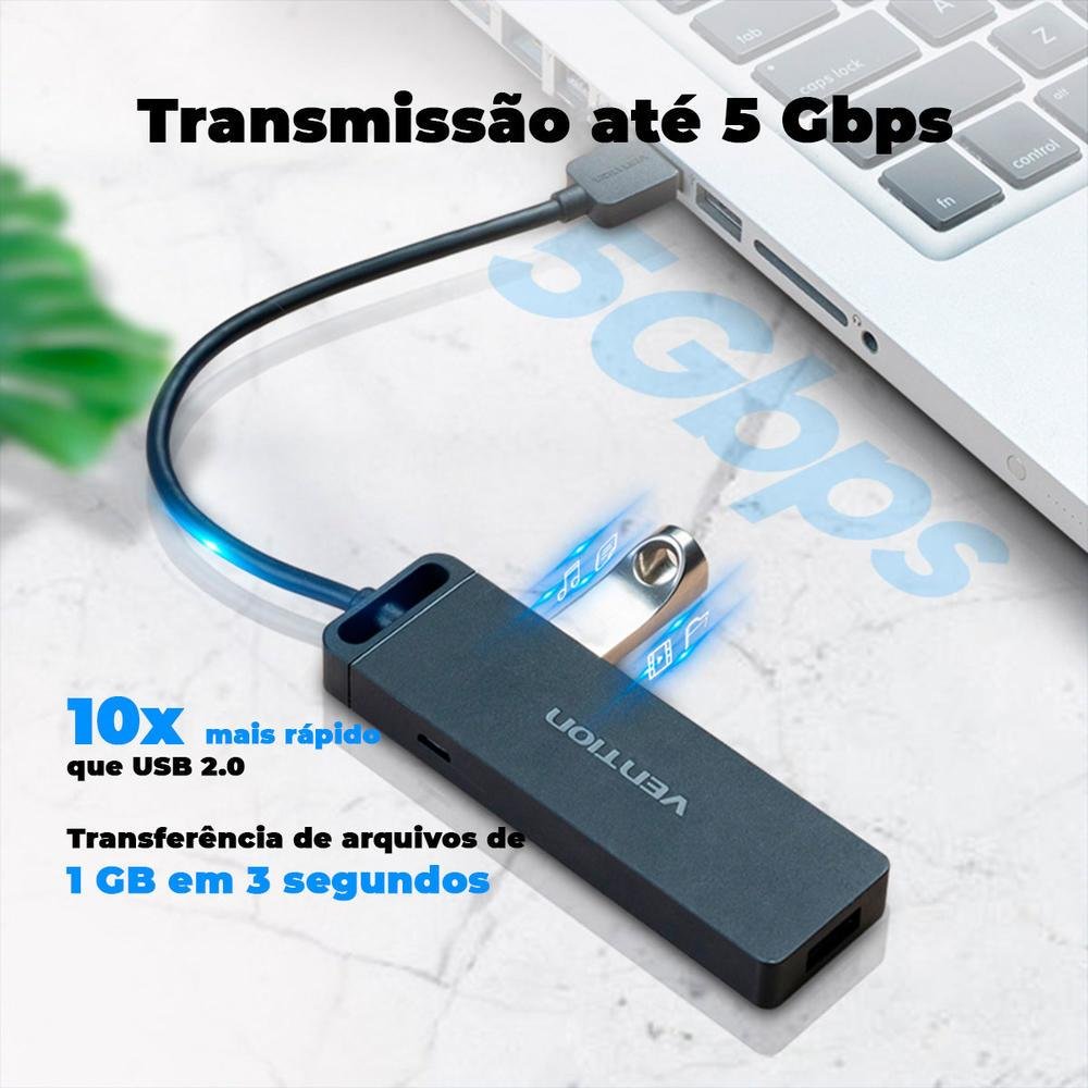 Imagem 3 de 5 do produto HUB Adaptador Vention USB A 3.0 4 Portas SSD Pendrive 1m