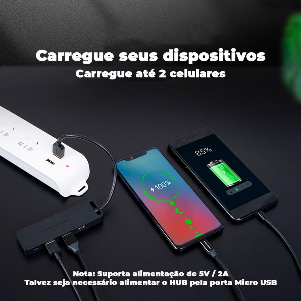 Imagem 4 de 5 do produto HUB Adaptador Vention USB A 3.0 4 Portas SSD Pendrive 1m