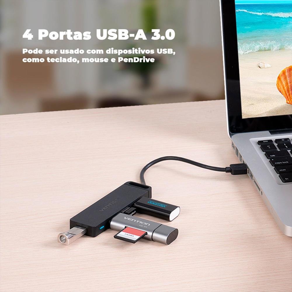 Imagem 5 de 5 do produto HUB Adaptador Vention USB A 3.0 4 Portas SSD Pendrive 1m