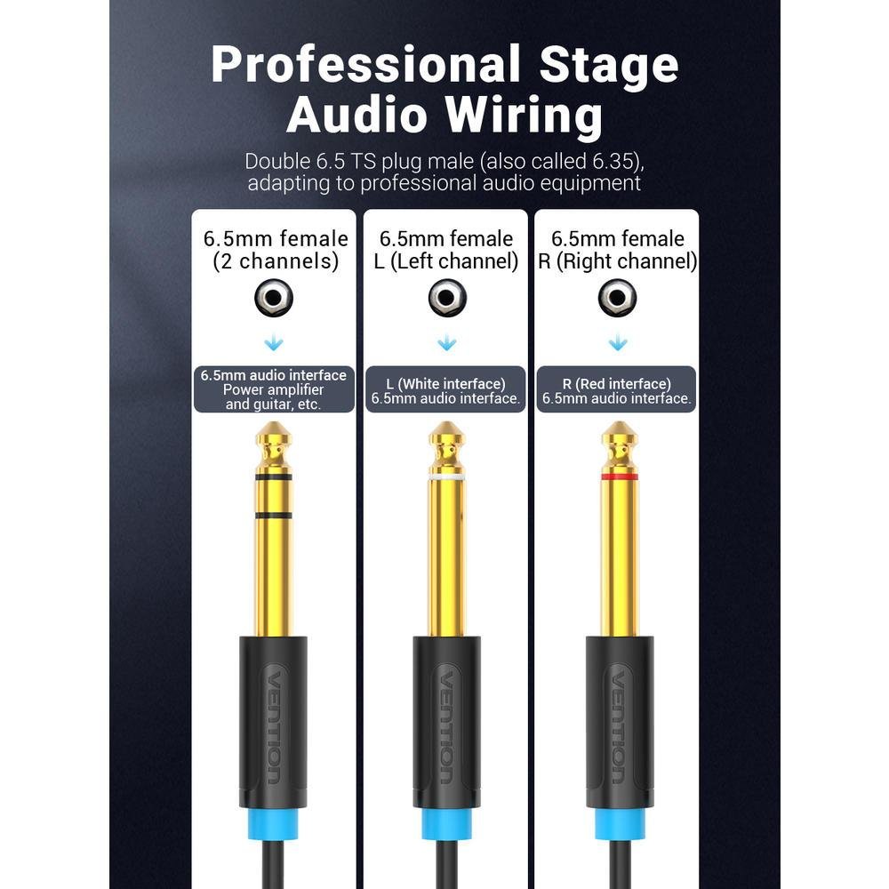Imagem 5 de 5 do produto Cabo Audio Macho P10 Estereo Para 2 P10, Vention, Mono, Dj, 1m