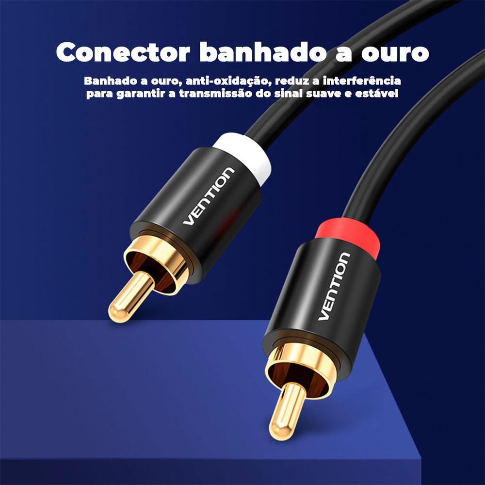Imagem 2 de 5 do produto Cabo Áudio Vention Macho Blindado, 2 RCA, 3M, Cobre, Som