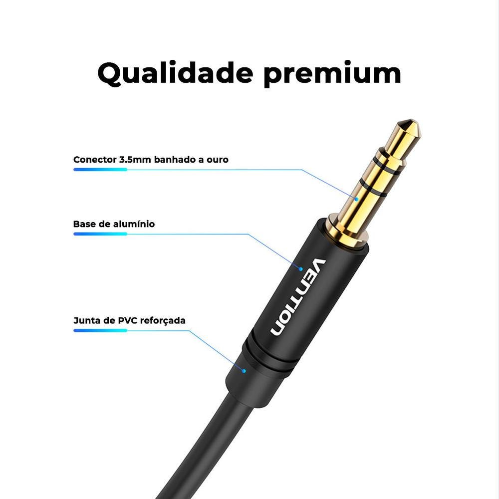 Imagem 3 de 3 do produto Cabo Auxiliar Vention Audio P2, Celular, Carro, Som, Fone 50cm