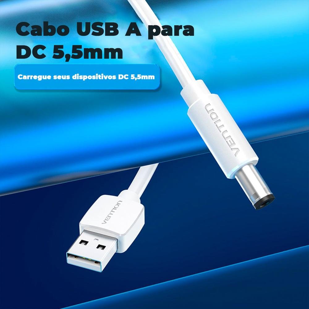 Imagem 3 de 5 do produto Cabo Energia Vention Alimentação, 3Ah, 1.5M, USB A Para DC 5.5mm