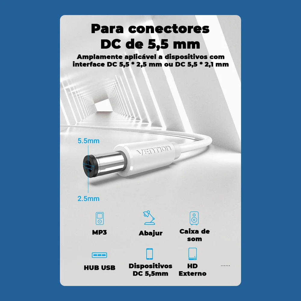 Imagem 2 de 5 do produto Cabo Energia Vention Alimentação, USB A Para DC 5.5mm, 3Ah, 1M