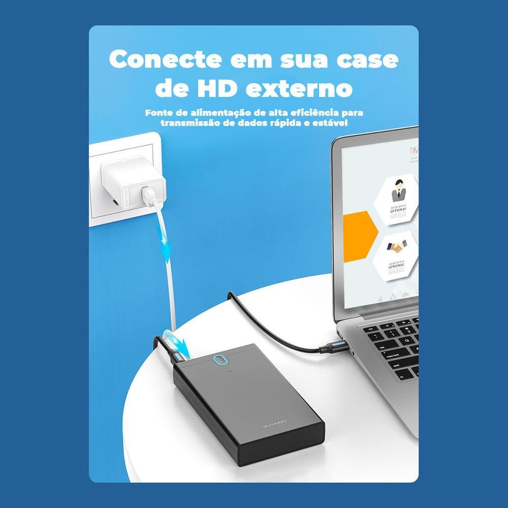 Imagem 4 de 5 do produto Cabo Energia Vention Alimentação, 3Ah, 50cm, USB A Para DC 5.5mm